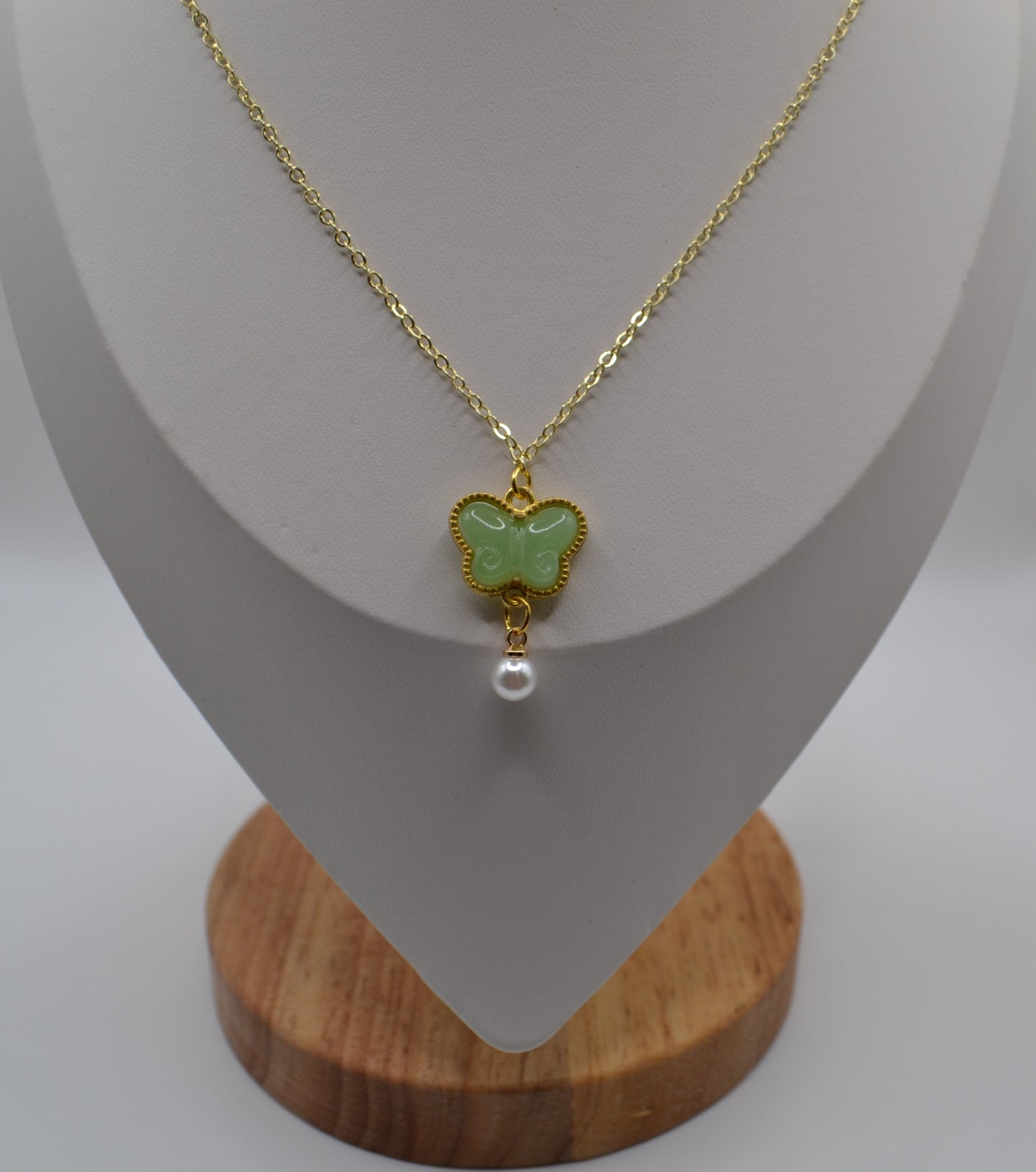 Sage green butterfly pendant necklace