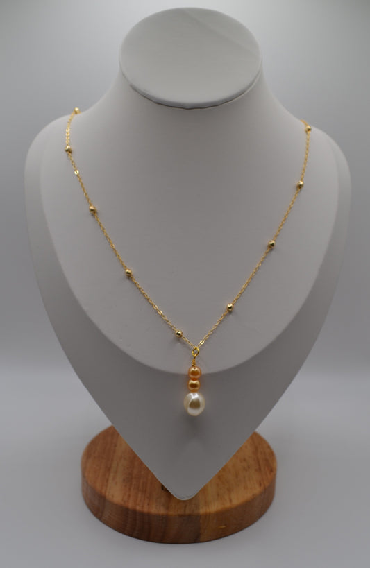 Ivory and bronze pearl gold plated necklace