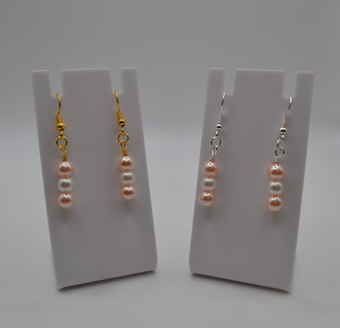 Pink and white pearl earrings