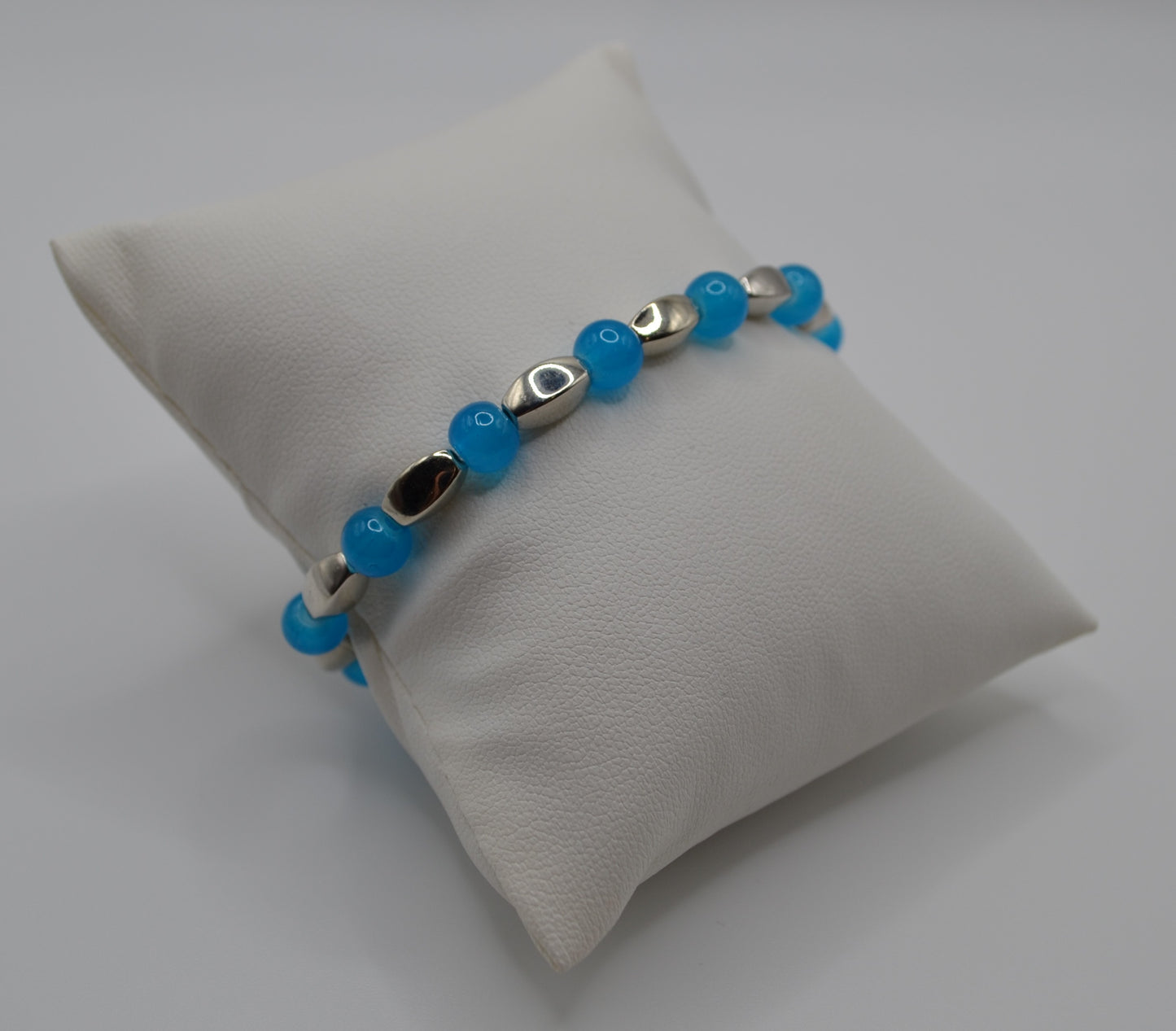 Blue and silver beaded bracelet