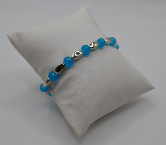 Blue and silver beaded bracelet