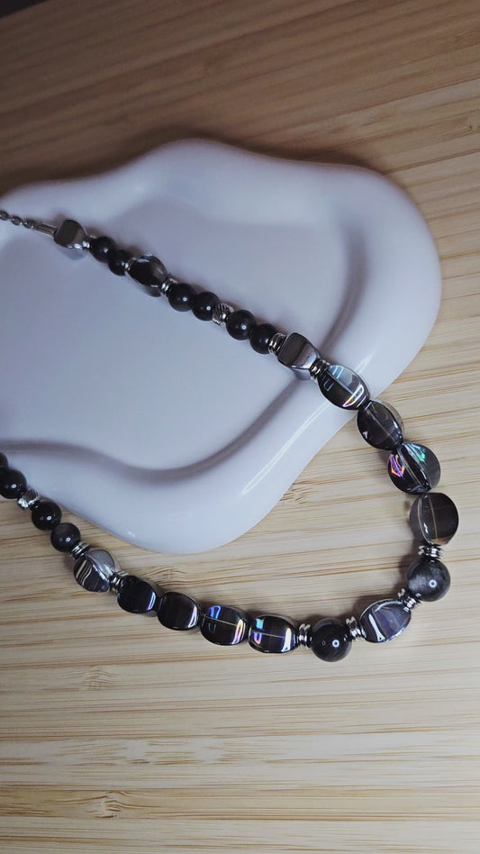Transparent Blue Crystal Beaded Necklace