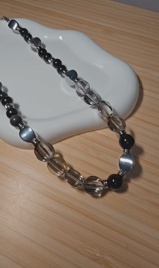 Clear White Crystal Beaded Necklace