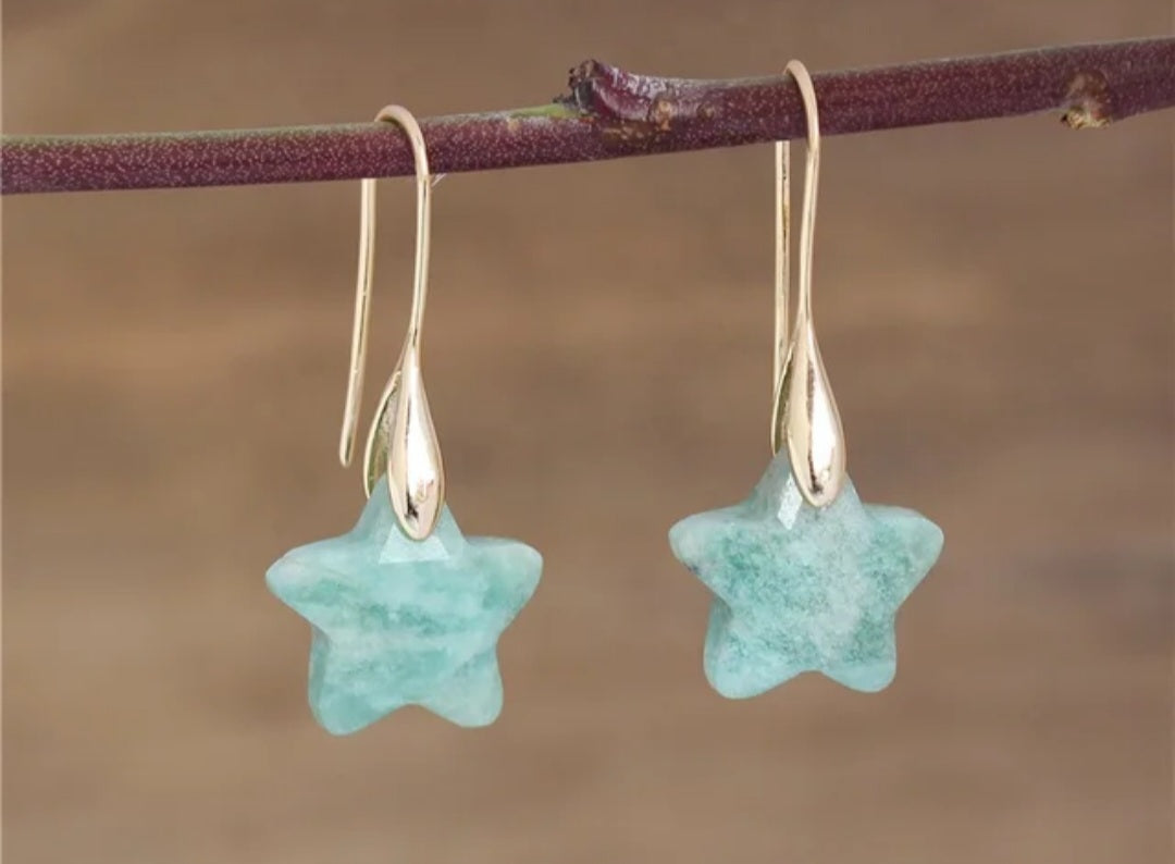 Gemstone star dangle earrings