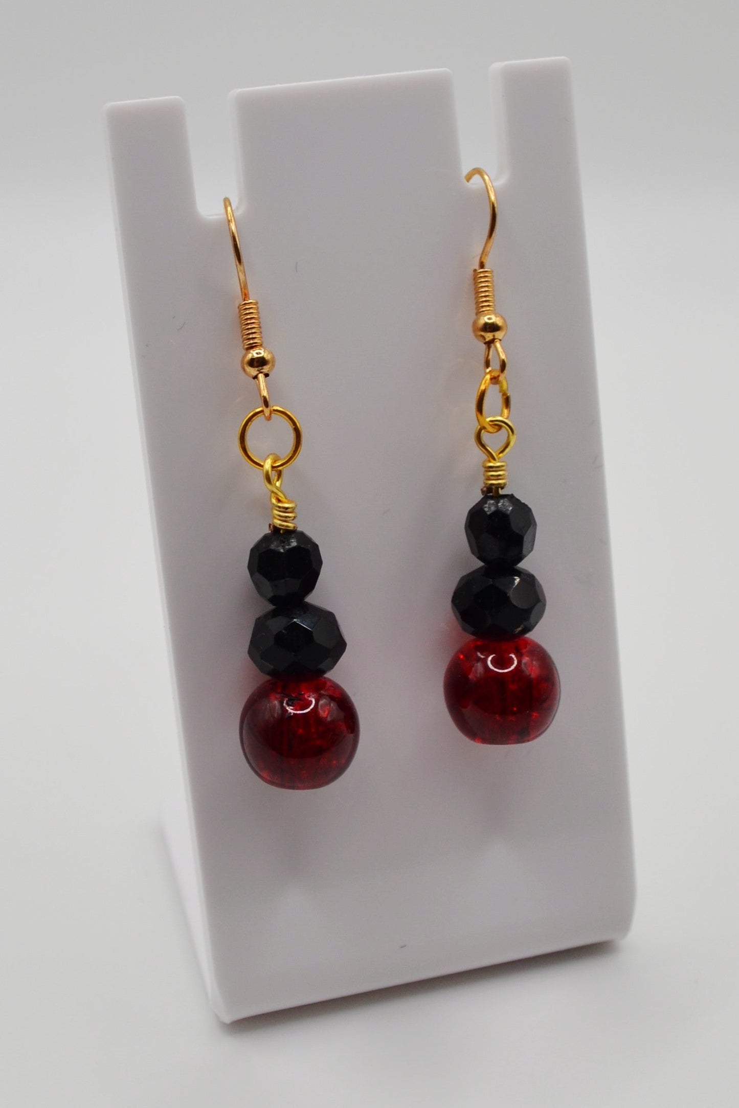 Red and black crackle glass earrings