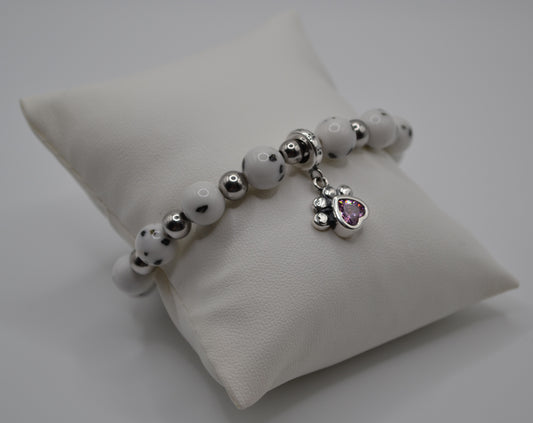 Dalmatian bracelet with pink paw charm