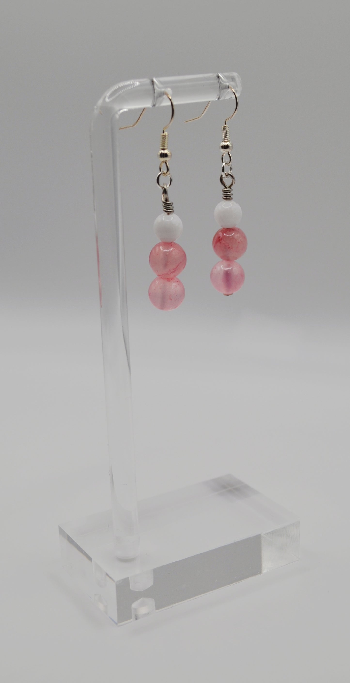 Pink and white stone earrings