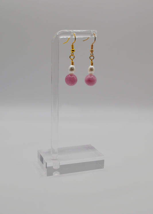 Rose pink and pearl earrings