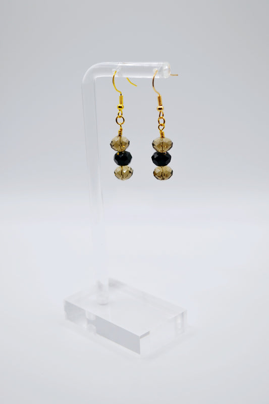 Black and charcoal rondelle beaded earrings