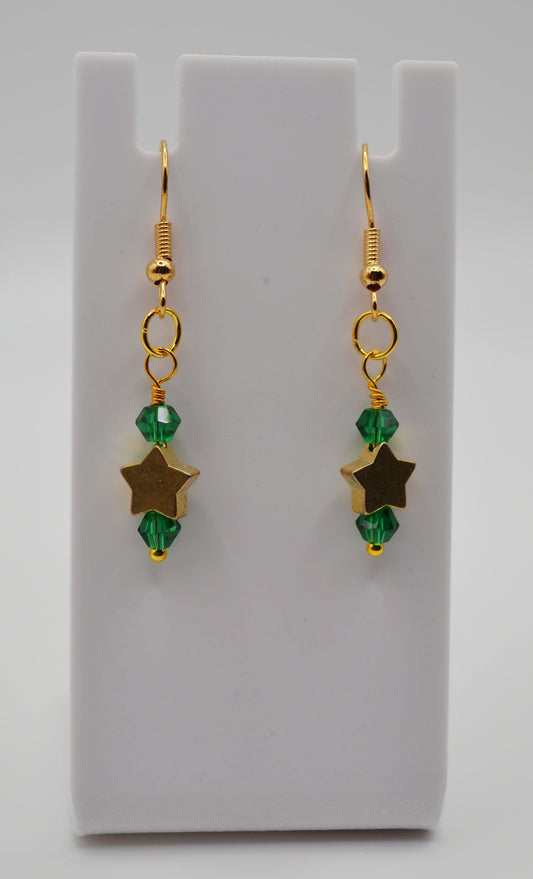 Emerald green gold star earrings