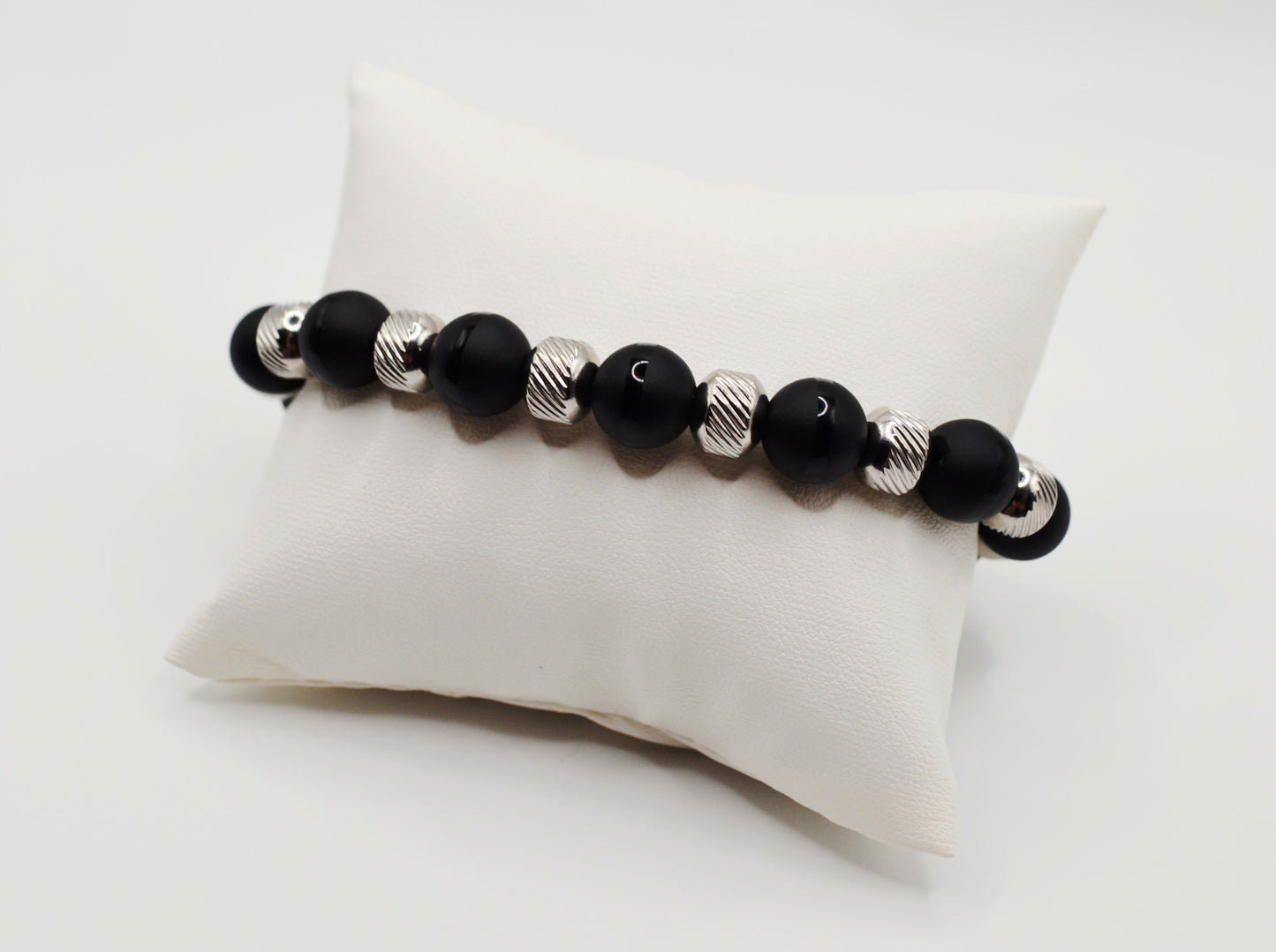 Black tibetan and silver men's bracelet