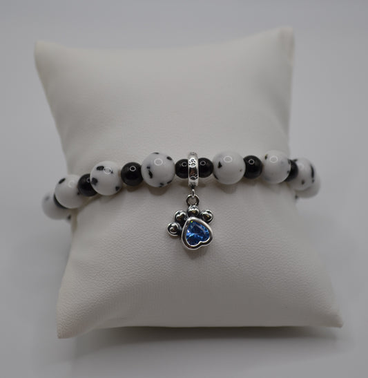 Dalmatian bracelet with blue paw charm
