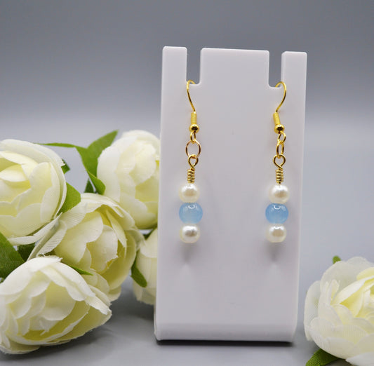 Baby blue and pearl earrings