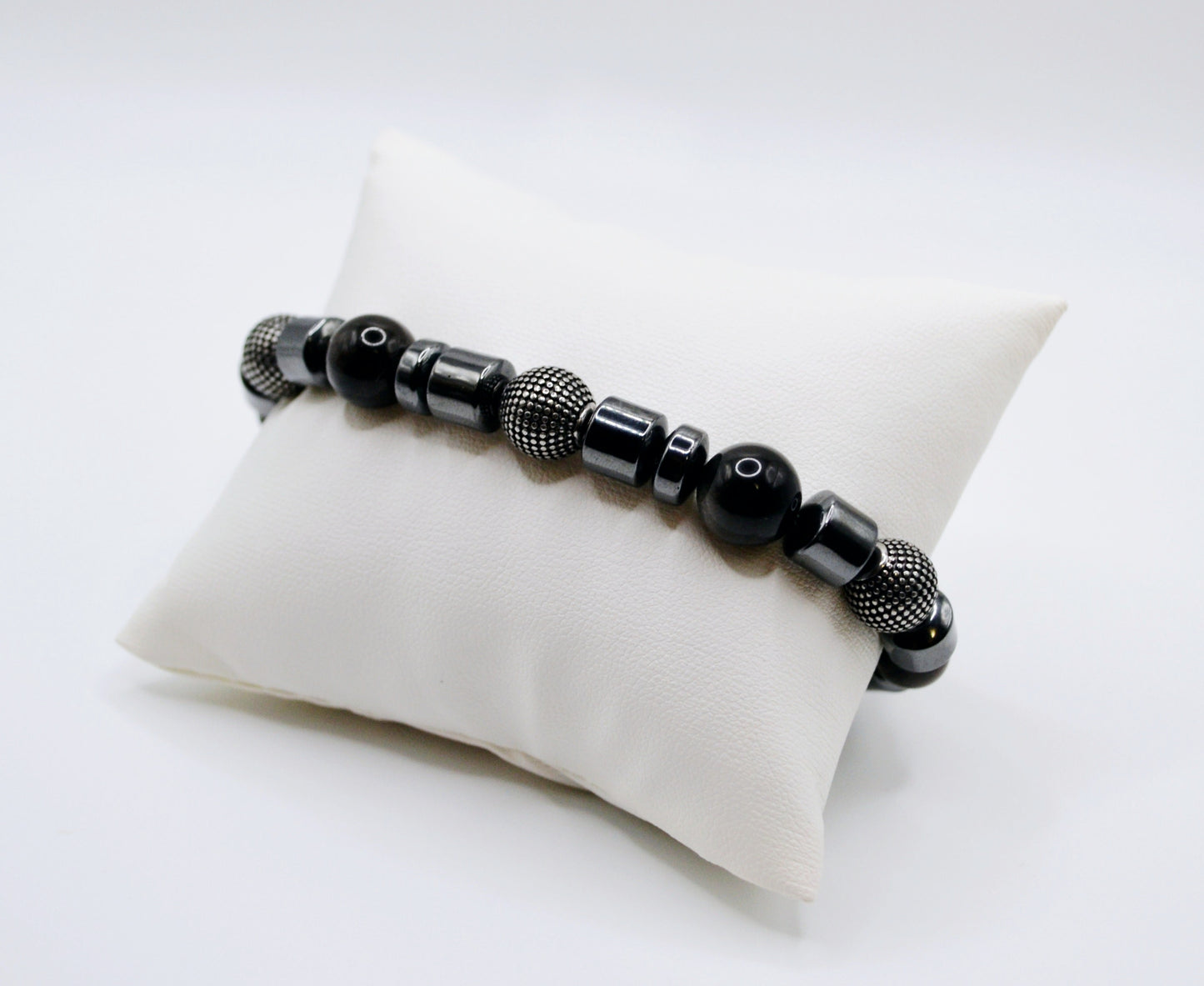 Silver obsidian men's bracelet