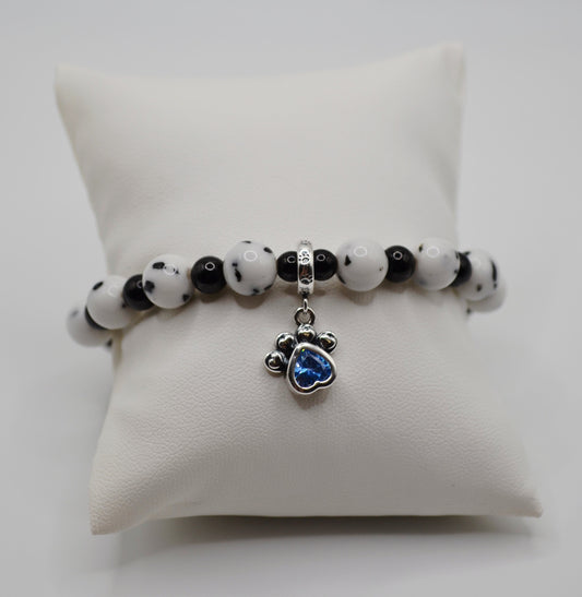 Dalmatian bracelet with blue paw charm