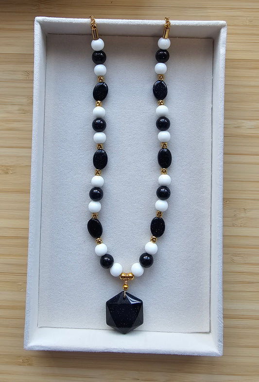 Blue sandstone hexagon necklace