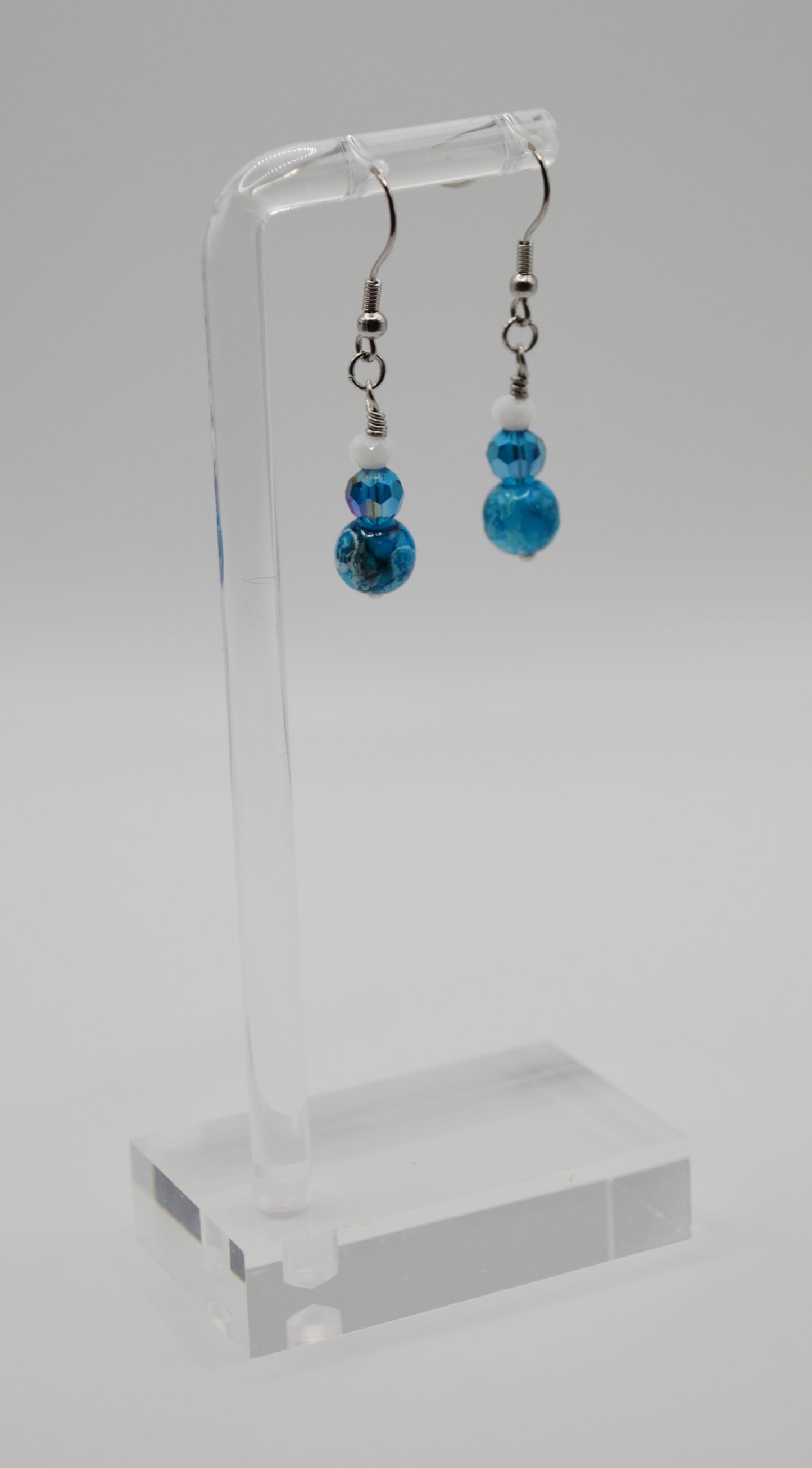 Blue and white marble earrings