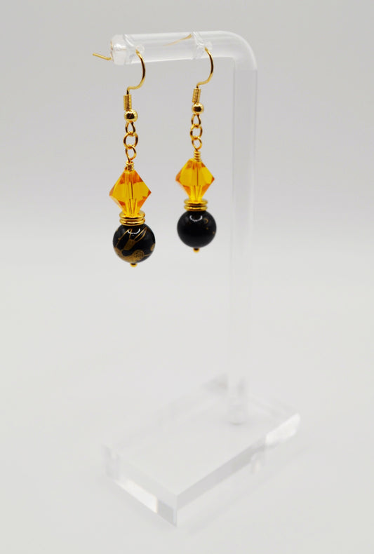 Black gold and amber earrings