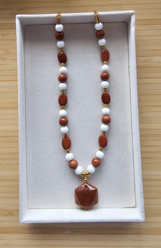 Gold sandstone hexagon necklace