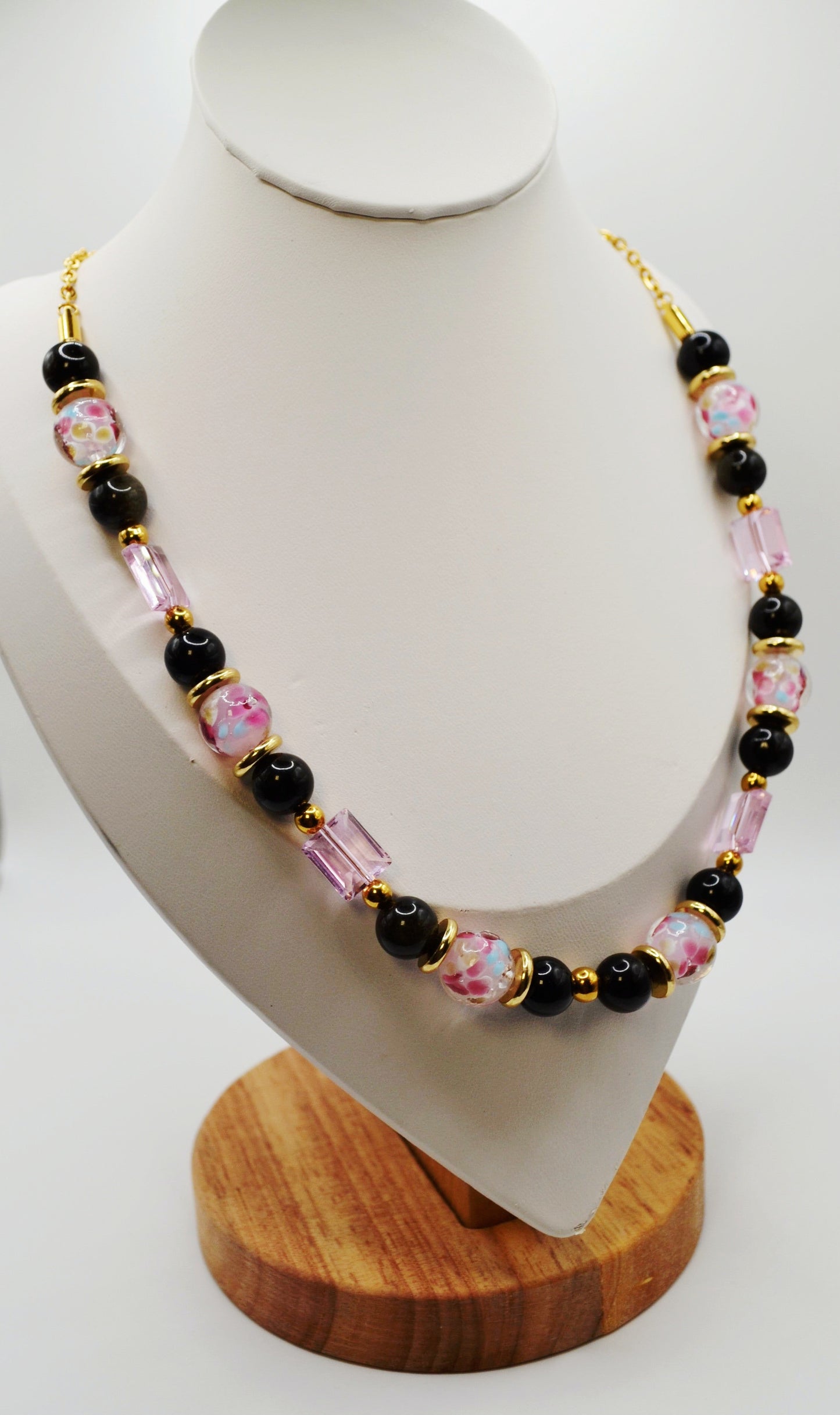 Black and pink floral necklace