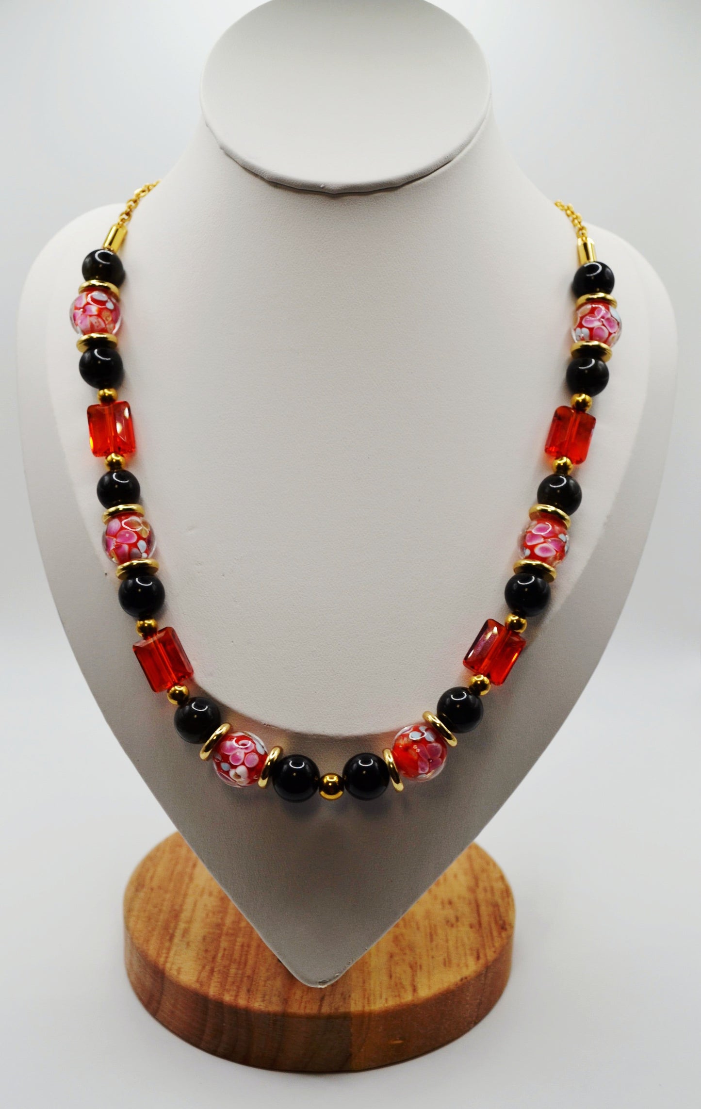 Red and black floral necklace