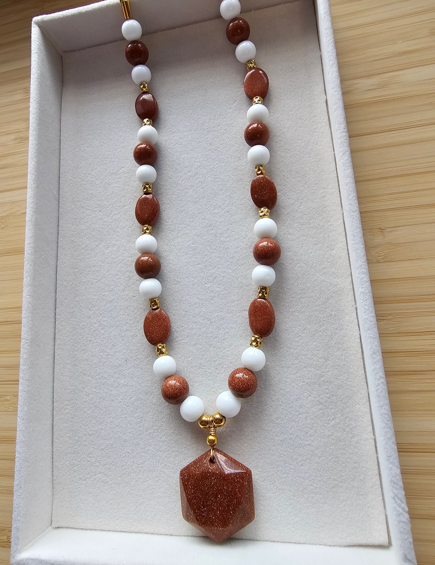 Gold sandstone hexagon necklace