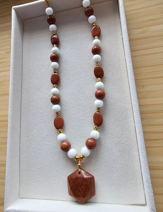 Gold sandstone hexagon necklace