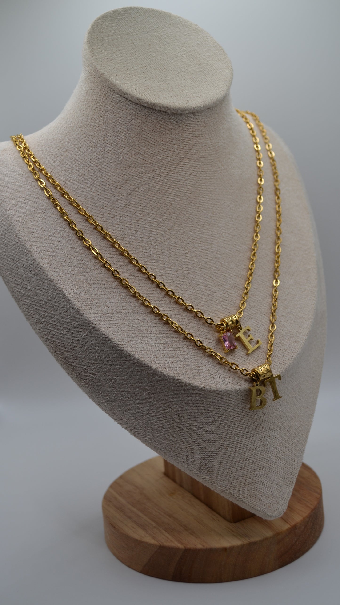 Birthstone and letter charm necklaces