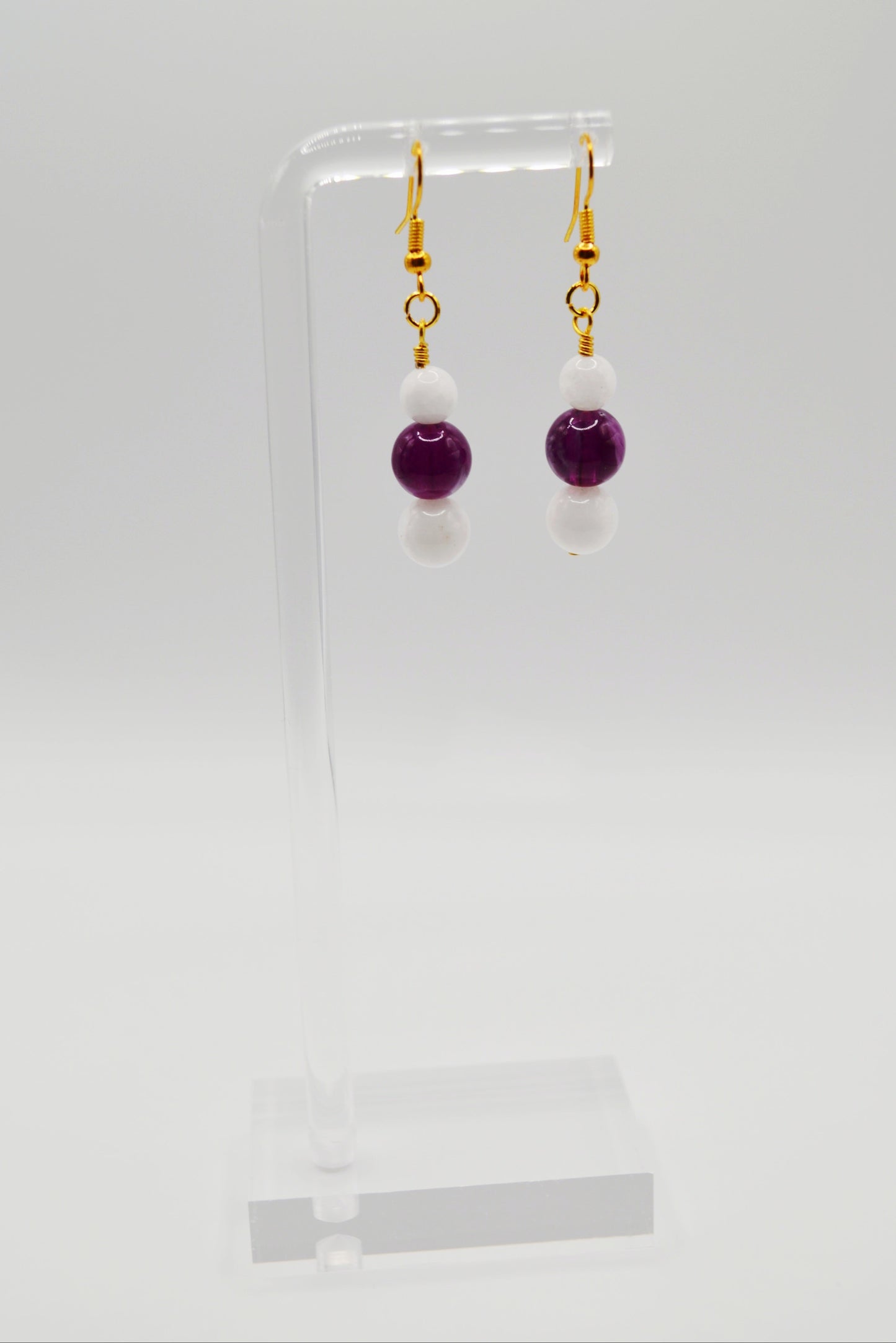 Purple marble and white dangle earrings