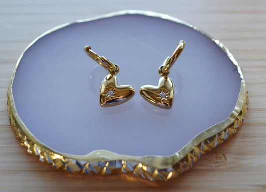 Zircon stone gold heart hoop earrings