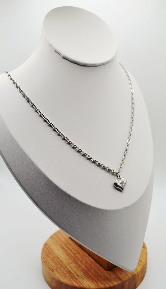 Zircon stone silver heart pendant necklace