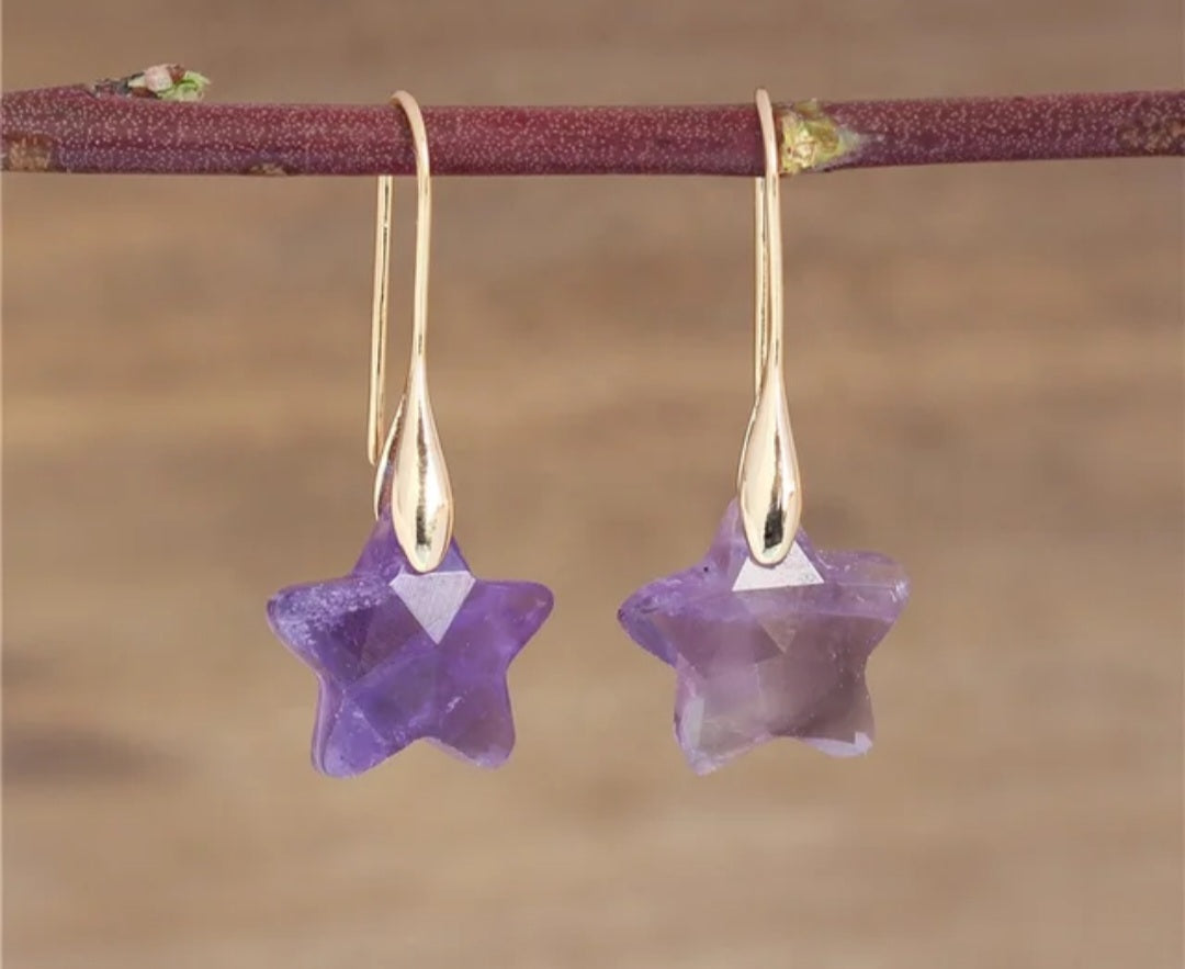Gemstone star dangle earrings