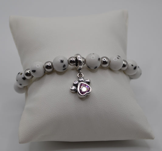 Dalmatian bracelet with pink paw charm