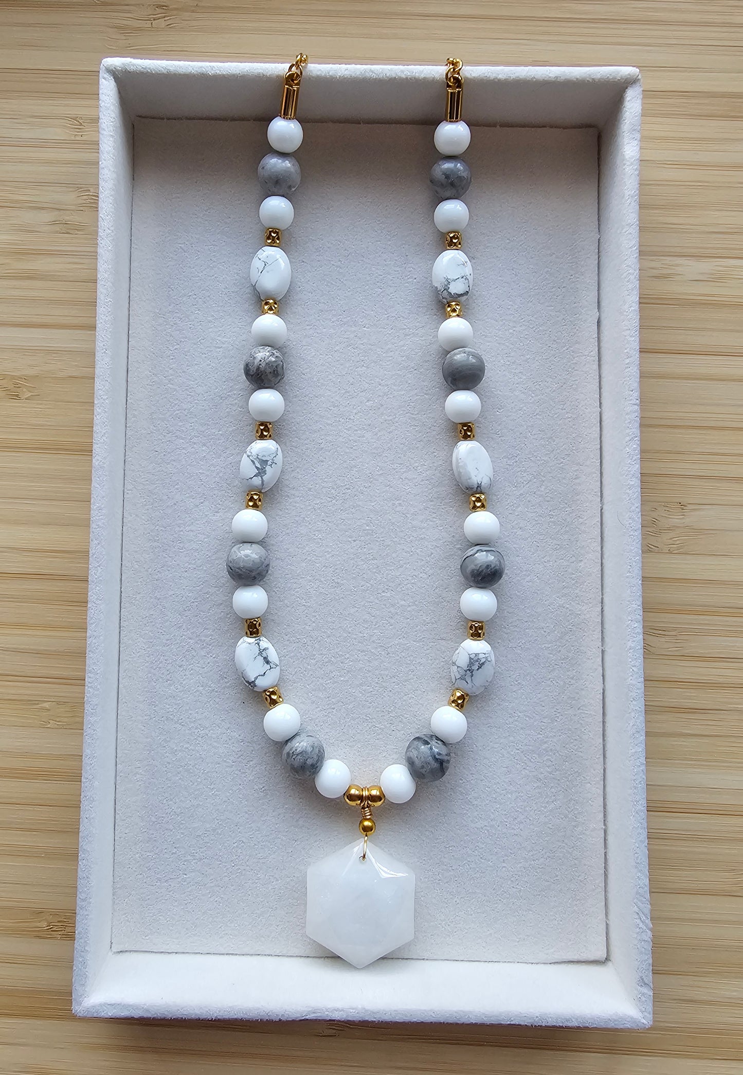 White crystal hexagon necklace