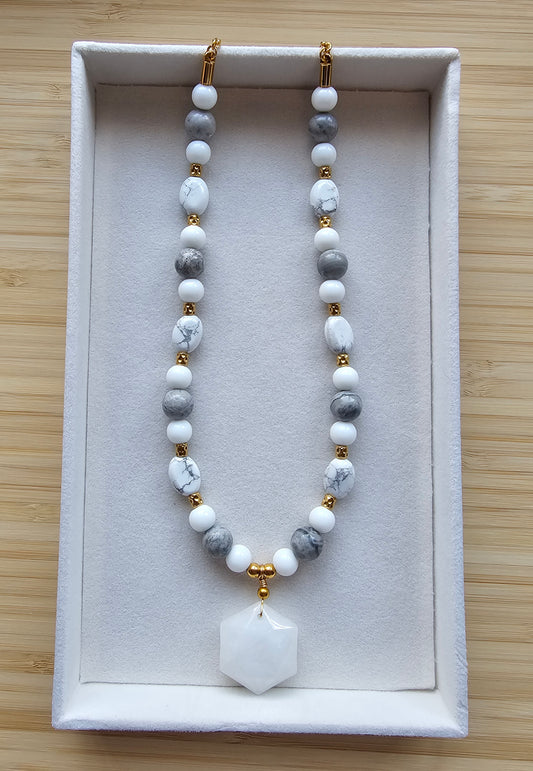White crystal hexagon necklace