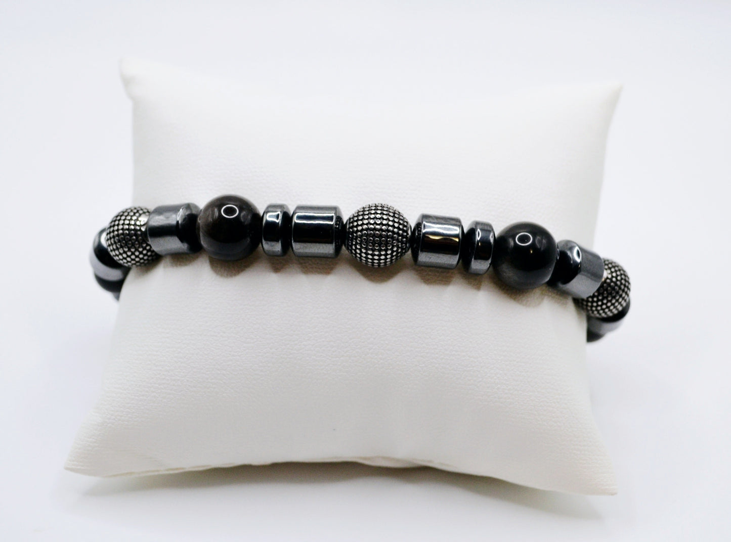 Silver obsidian men's bracelet