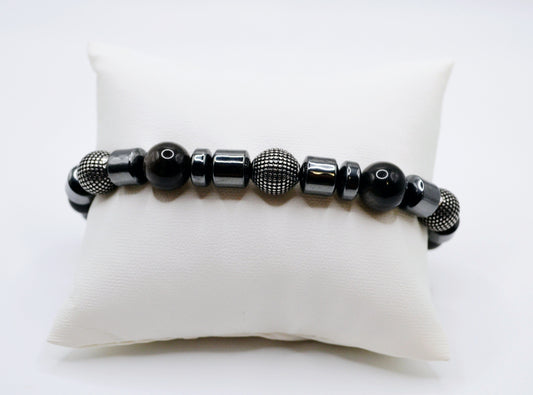 Silver obsidian men's bracelet