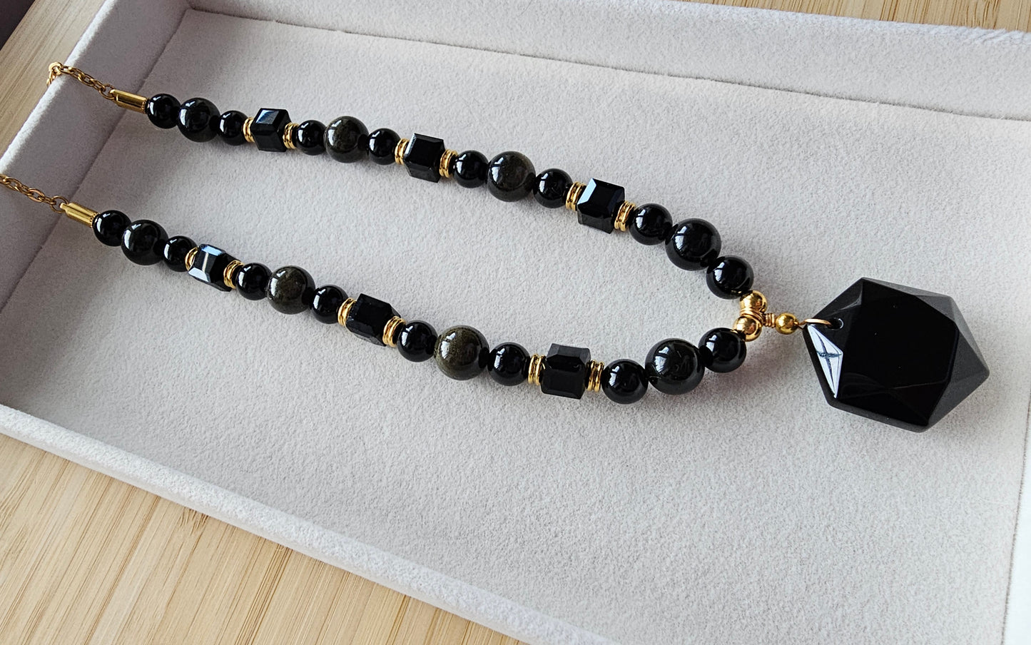 Black onyx hexagon necklace