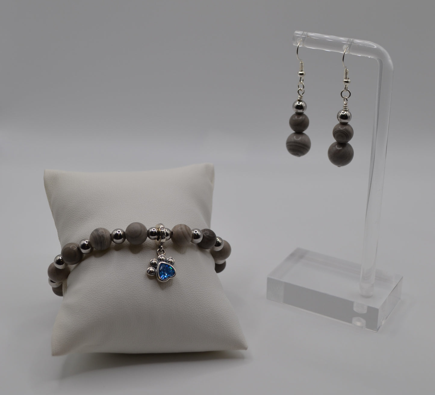 Weimaraner blue paw charm bracelet and earring set