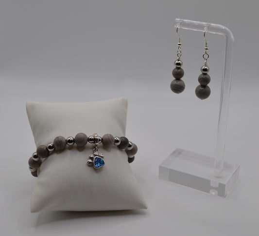 Weimaraner blue paw charm bracelet and earring set