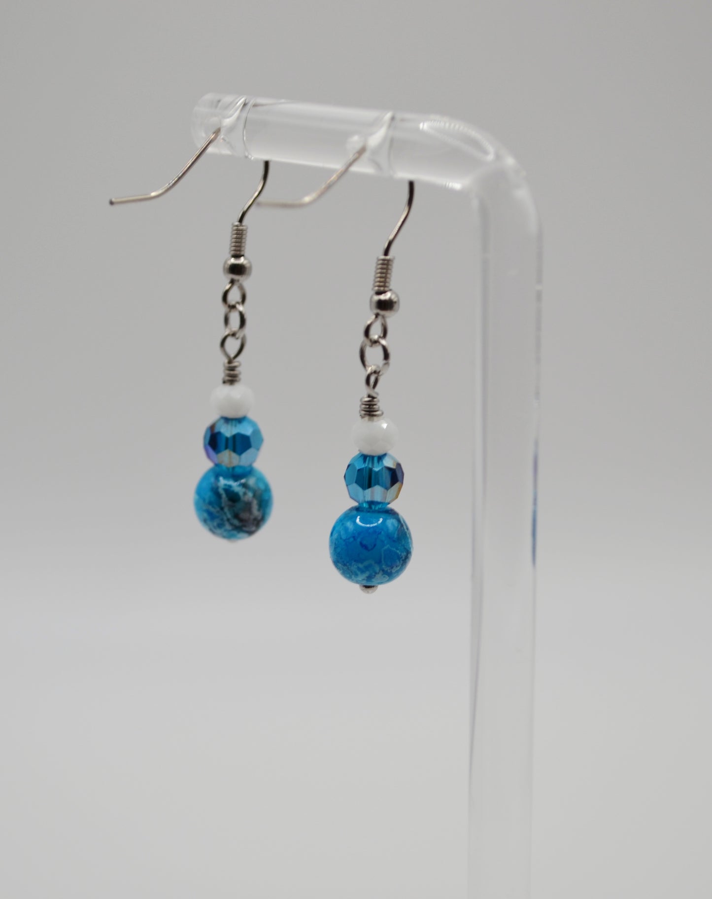 Blue and white marble earrings