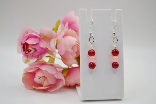 Baby pink and burgundy dangle earrings