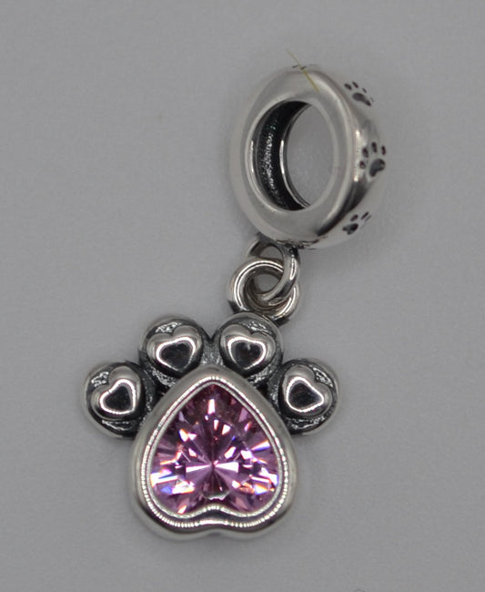 Pink paw dog charm