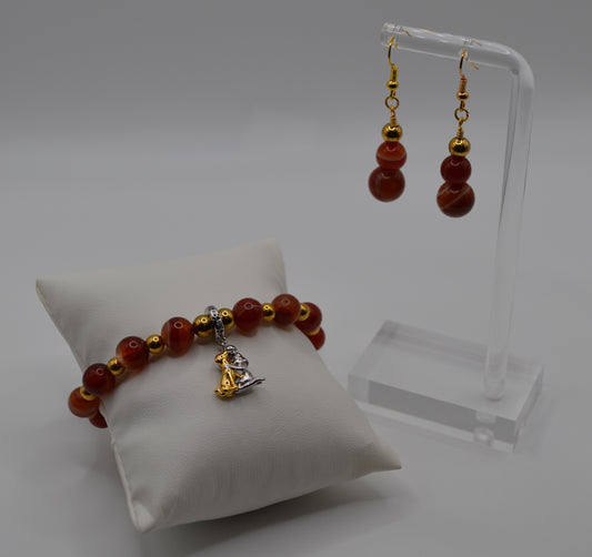 Vizsla red carnelian and gold beaded jewellery set