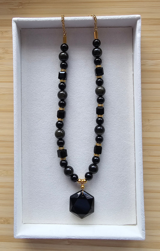 Black onyx hexagon necklace