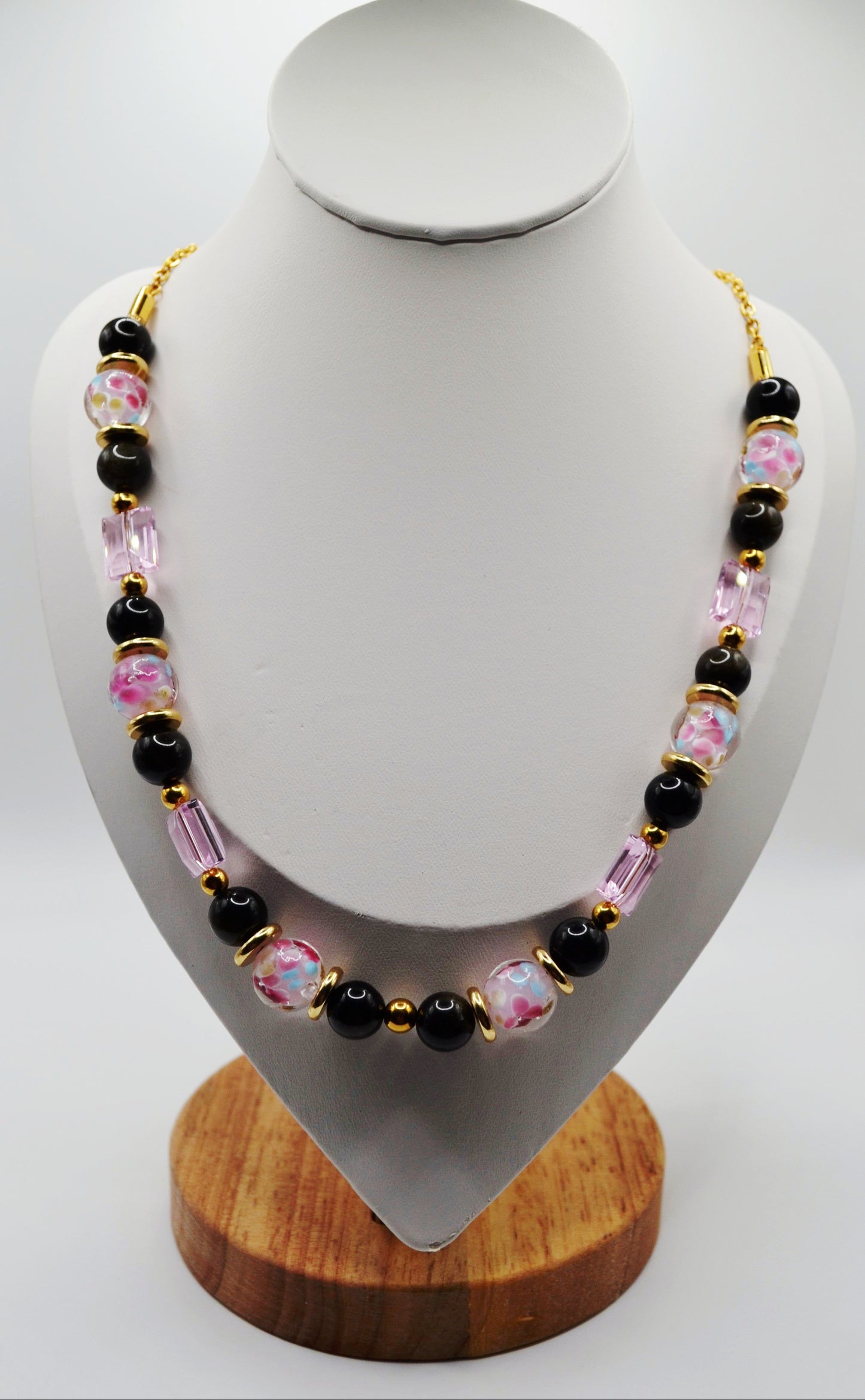 Black and pink floral necklace
