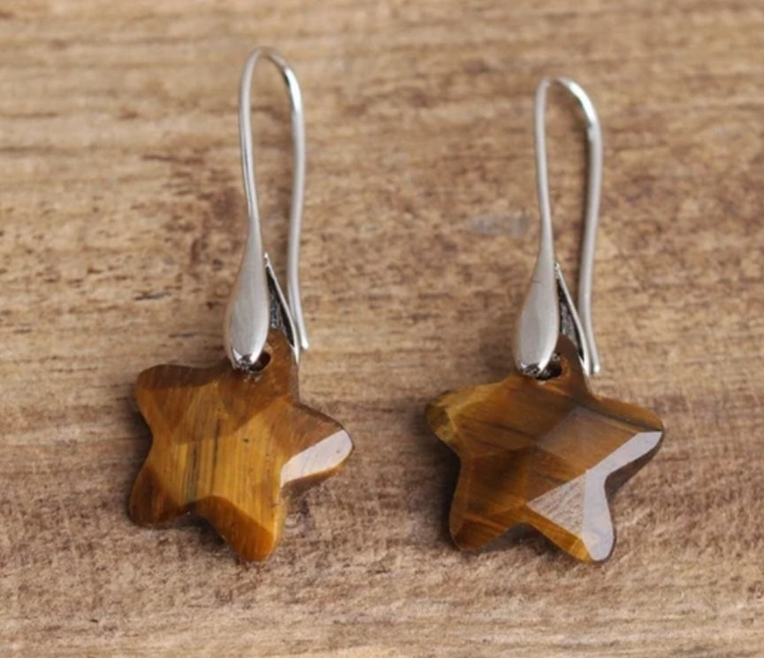Gemstone star dangle earrings