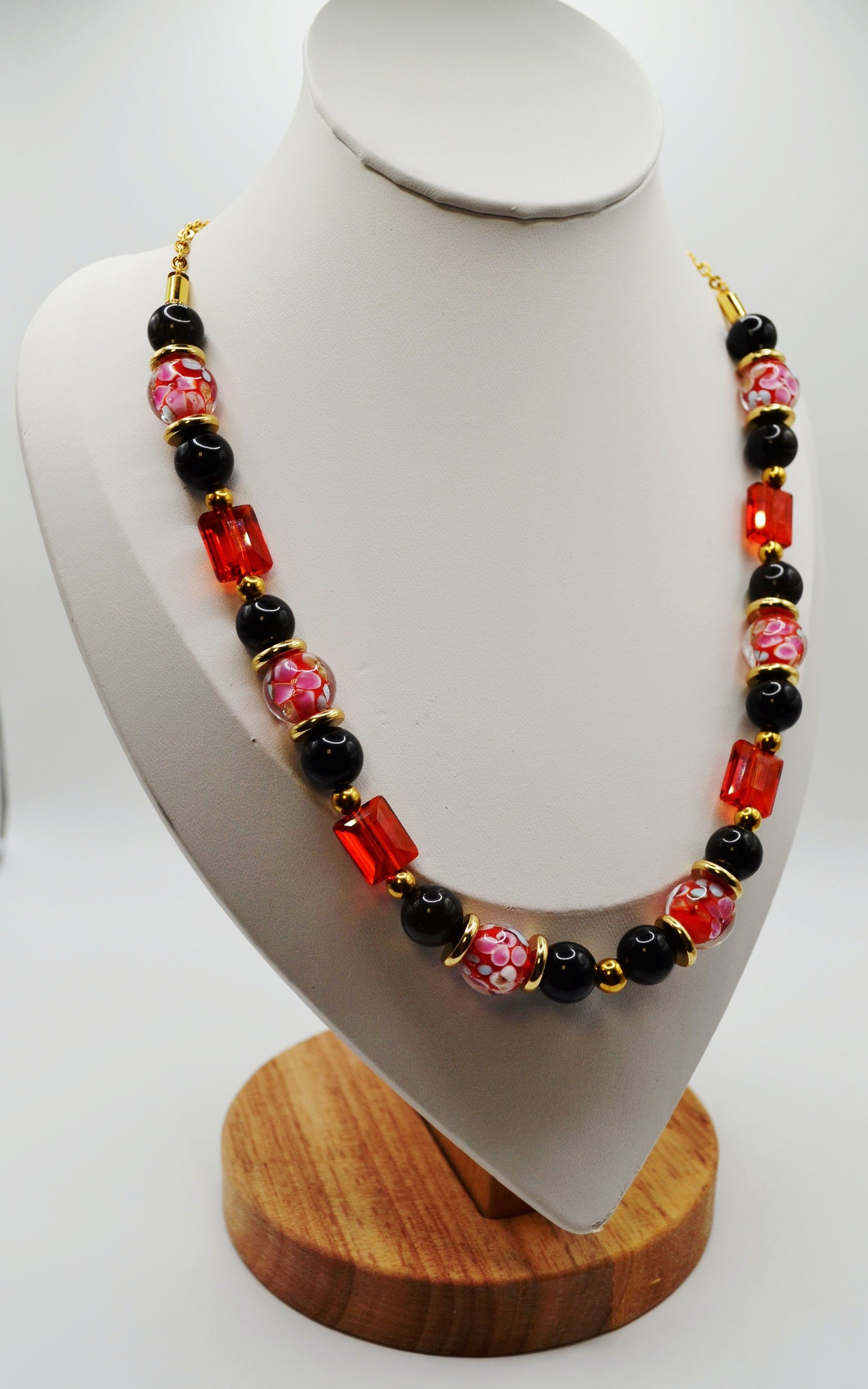 Red and black floral necklace