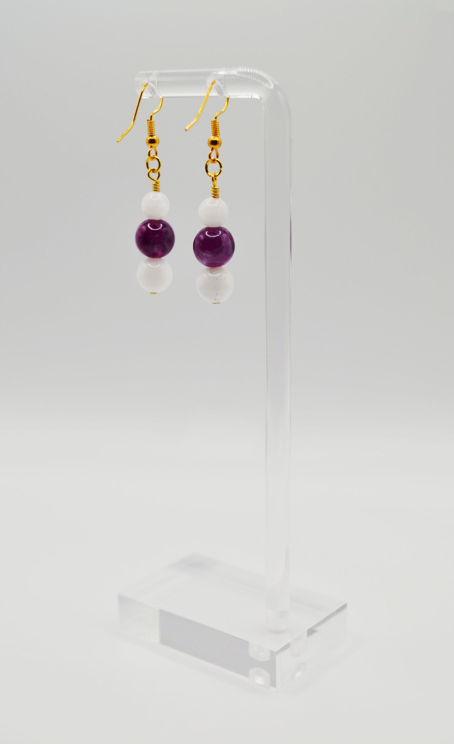 Purple marble and white dangle earrings