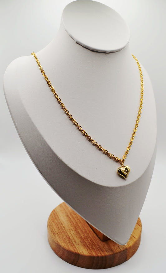 Zircon stone gold heart pendant necklace
